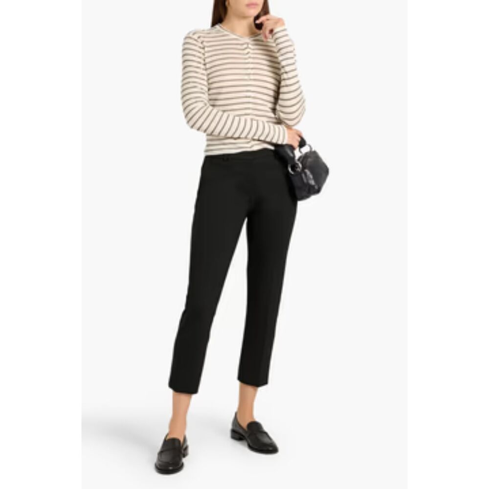 THEORY Ribbed Cropped striped linen-blend cardigan size Small